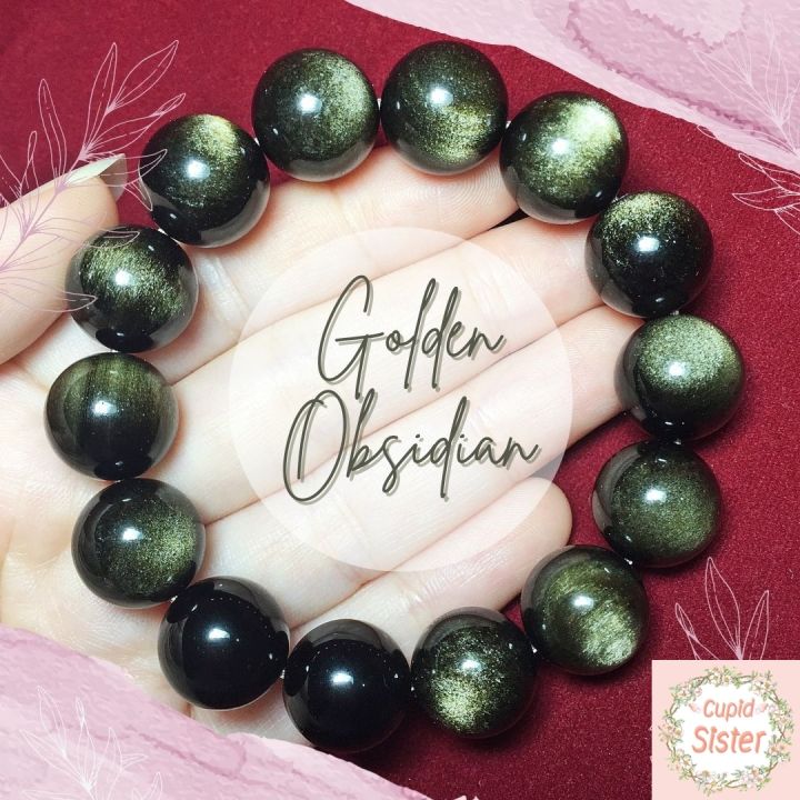 สร้อยข้อมือหิน โกลเด้นออบซิเดียน Golden Obsidian  กำไลหินนำโชค Collectible Size ขนาด 14 มิล