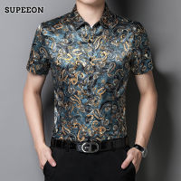 SUPEEON丨พื้นเสื้อเชิ้ตแขนสั้นมีปกทรงหลวม,เสื้อสูทธุรกิจทรงสลิมฟิตเสื้อเชิ้ตแขนสั้นพิมพ์ลายธุรกิจลำลอง