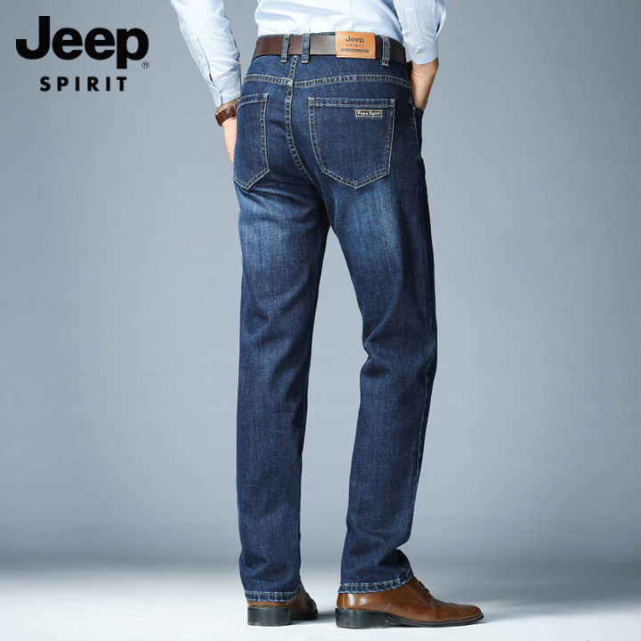 jeep-spirit-กางเกงยีนส์ผู้ชายธุรกิจใหม่สบายๆหลวมตรงกางเกงผู้ชายกางเกงยางยืดอเนกประสงค์กางเกงยีนส์สีฟ้า9449