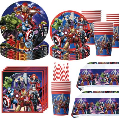 ℗✒ Marvels The Avengers Boys Birthday Party Decoration Superhero Balloon Tablecloth Plates Cups Baby Shower Party Supplies