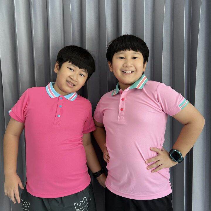 เสื้อโปโลเด็ก-คอปกแขนสั้น-สีชมพูอ่อน-และชมพูเข้ม-สำหรับเด็ก-น้ำหนักเริ่มต้นที่-38-60-กิโล-เป็นเสื้อทรงสลิมไม่มีกระเป๋า