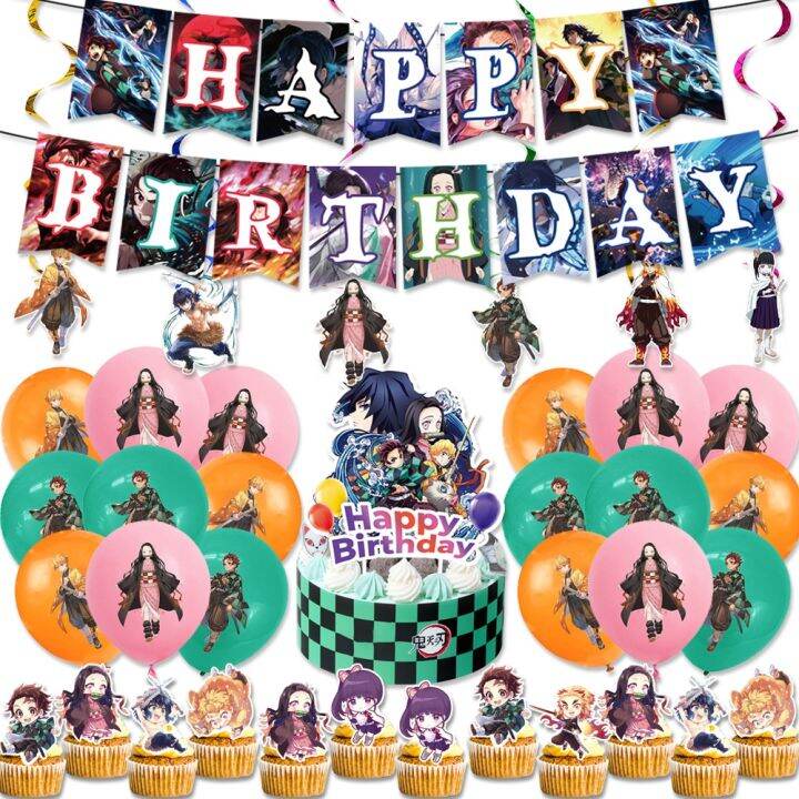 【A HOT】 Demon Slayer Kimetsu No Yaiba Birthday Party Banner Spiral ...