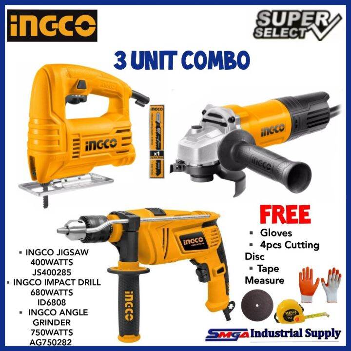 Combo Ingco Impact Drill + Jigsaw +Grinder + FREEBIES Lazada PH