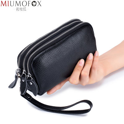 Genuine Leather Women Long Wallet 3-Layer Zipper Clutch Purse Bag 2022 New Large Capacity Wristlet Wallet Phone Bag Money Pocket