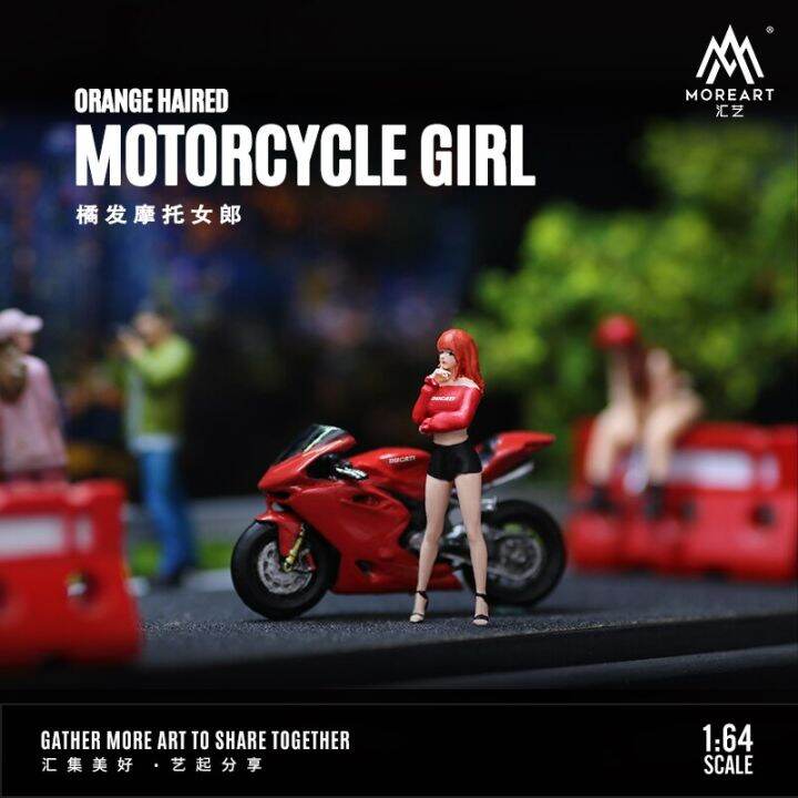 moreart-1-64-orange-haired-motorcycle-girl-doll-set