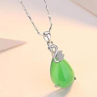 Swan emerald gemstones diamonds green jade pendant necklaces for women white gold silver color jewelry choker chain bijoux gift