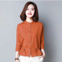 เสื้อเชิ้ตแขน3/4ใหม่ปุ่มแบบหลากหลายเสื้อขนาดใหญ่พิเศษสีทึบสไตล์สลิมลำลองเทรนด์ฤดูใบไม้ร่วง