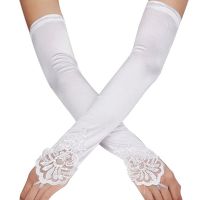 ✉▥▧ Women Elbow Length Wedding Gloves For Bride Evening Party Dress Mitten White Ivory Black Red