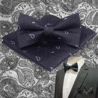 Bowtie Paisley Black and White Set โบว์ไทด์ ลายลูกน้ำ พื้นดำลายขาว (BOWTIE113)