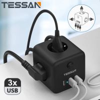 TESSAN Powercube ตัวขยายร้านค้าหลายแห่งปลั๊กไฟ3ช่อง,3พอร์ต USB ยาว1.5เมตรสายไฟต่อปลั๊ก EU KR อะแดปเตอร์เต้าเสียบ