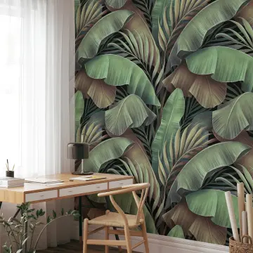 Banana palms mural wallpaper pasteable banana leaf wallpaper rental peel  and stick banana palm tropical wallpaper