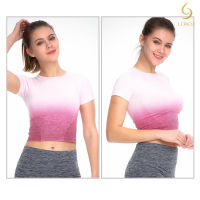 Women Gradient Gym Fitness Sports Summer Short Sleeve Tops Yoga T Shirts