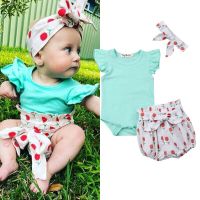 Citgeett Summer Newborn Baby Girls Floral Green Bodysuit Pants Shorts Headband Casual Set Outfits  by Hs2023