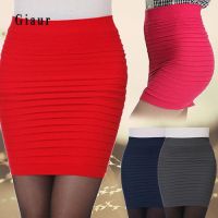 COD Womens Sexy Pleated Stretch Seamless Bodycon Mini Skirt Short Pencil Dress