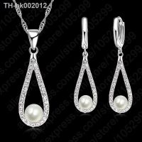 ☑♚۞ Real 925 Silver Needle Shiny CZ Crystal Water Drop Pearl Necklaces For Woman Fine Jewelry Wedding Earring Set Gift Hot