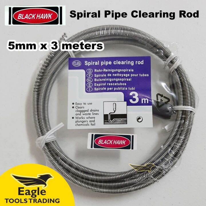Spiral Pipe Clearing Rod 5mm x 3 Meters (9.8 feet) Long Black Hawk