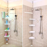 PopKozzi Home Adjustable Bathroom Corner Rack Pole Caddy Shower Organizer