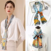 【CW】 1Pc Silk Scarf Shawls and Hairband Foulard Neckerchief Female Print Neck Headband Tie 2023