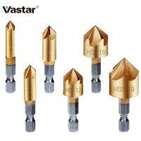 Vastar 6ชิ้นชุดบิตเจาะซิงค์เคาน์เตอร์1/4 Hss ก้านหกเหลี่ยม5ขลุ่ย Countersink 90องศาคัตเตอร์ขูดลบมุมไม้6-19มม.