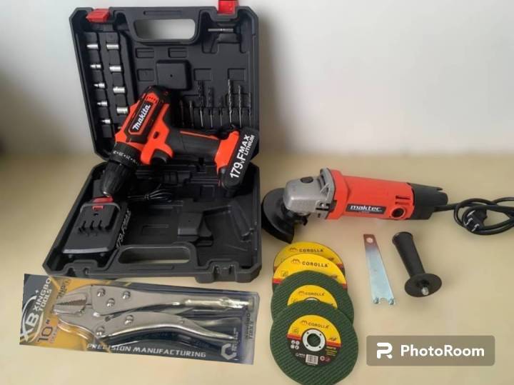 ส่งฟรี-ไม่ต้องง้อโค้ด-twin-pack-cordless-drill-grinding-machine-ชุดแพ็คคู่สว่านไร้สาย-เครื่องเจียmaktec-พร้อมอุปกรณ์-และคีมแถมพิเศษ-มากกว่าทุกร้าน