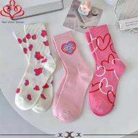 VISION แว่นตาสีชมพูลายตุ๊กตาบาร์บี้ KAOS Kaki Anak Perempuan ผ้าฝ้ายตัวอักษรหัวใจนิ่มแฟชั่นถุงเท้าหัวใจหวานบาร์บี้ผู้หญิงถุงเท้าทรงท่อกลาง