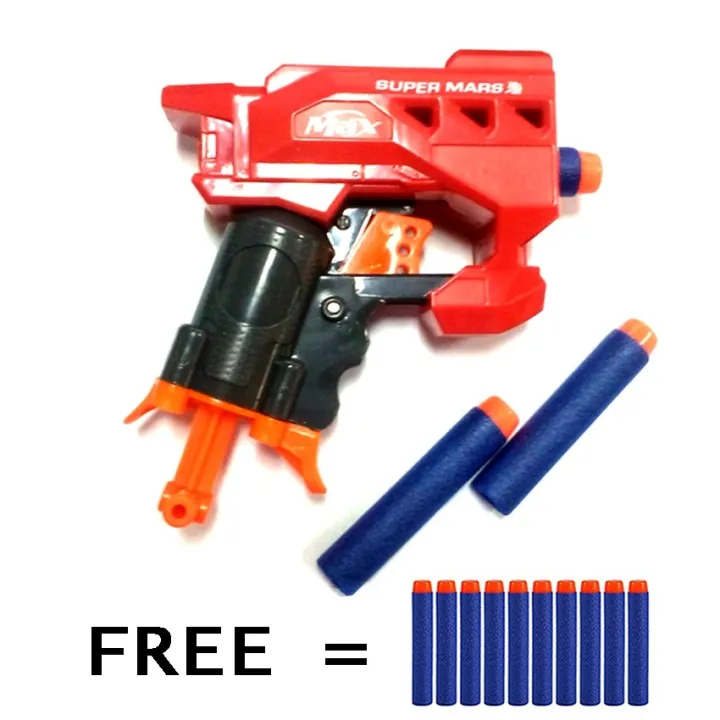 Nerf Gun Super Mars Toy Red Free 10 Pcs. Nerf Bullets Blue | Lazada PH