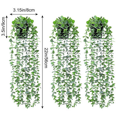 3ชิ้นพืชปลอมตกแต่งประดิษฐ์แขวนพืชนำมาใช้ใหม่ F AUX กรีนเนอรี่เถาพืชในหม้อกันน้ำสมจริง F AUX ยูคา