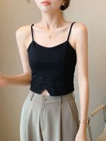 Genuine Uniqlo High-end 黑色短款港风小吊带背心女内搭夏季高腰露脐外穿性感辣妹打底上衣