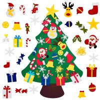 เด็กทารก DIY Felt Christmas Tree 30Pcs ที่ถอดออกได้ Santa Claus Snowman Snowflake เครื่องประดับแขวนผนัง Xmas Decor