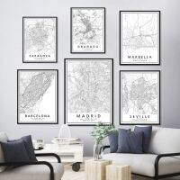 Minimalist Black White Spain Cities Maps MARIDA BARCELONA Modern Posters Prints Canvas Paintings Picture Living Room Home Decor Pipe Fittings Accessor