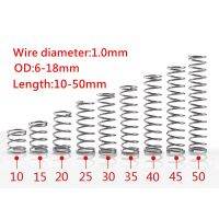 แบบใหม่เส้นผ่านศูนย์กลางสายไฟ10ชิ้น1.0สเตนเลสสตีลไมโครขนาดเล็กแรงอัดสปริง OD 6-18มม. ความยาว10มม. ถึง50มม. สกรูตะปูและตัวยึด
