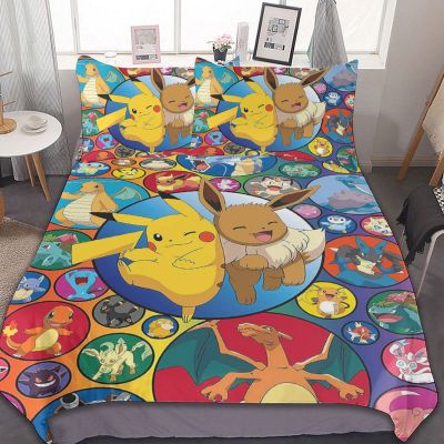 ปลอกผ้านวมความสบายชุดผ้าคลุมเตียงคาวาอิ Pikachu อนิเมะ TAKARA TOMY 1ปลอกหมอนชุดนอนเด็กเด็กเด็กผู้ชายเตียง