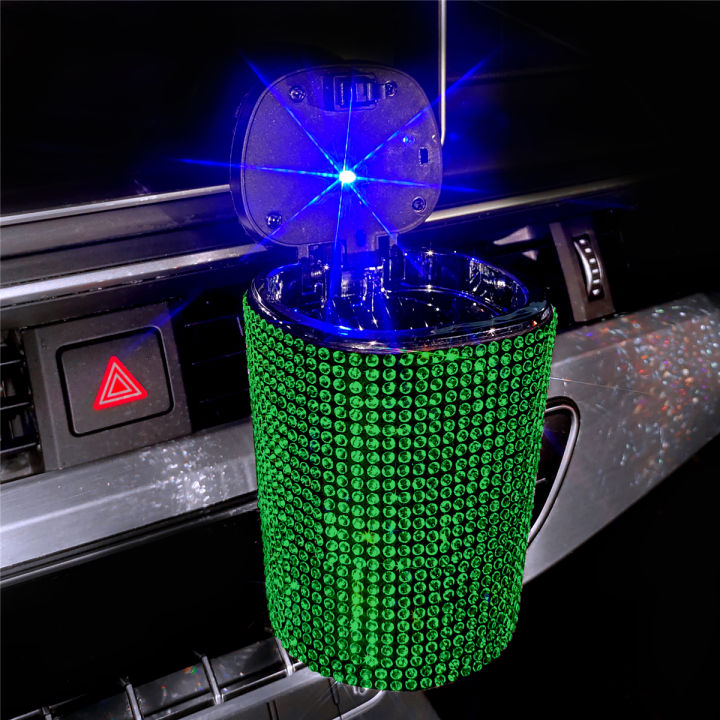 bling-รถที่เขี่ย-air-outlet-ashtray-auto-car-ashtray-พร้อมฝาปิด-blue-led-light-indicator-eless-ash-สำหรับผู้หญิง-car