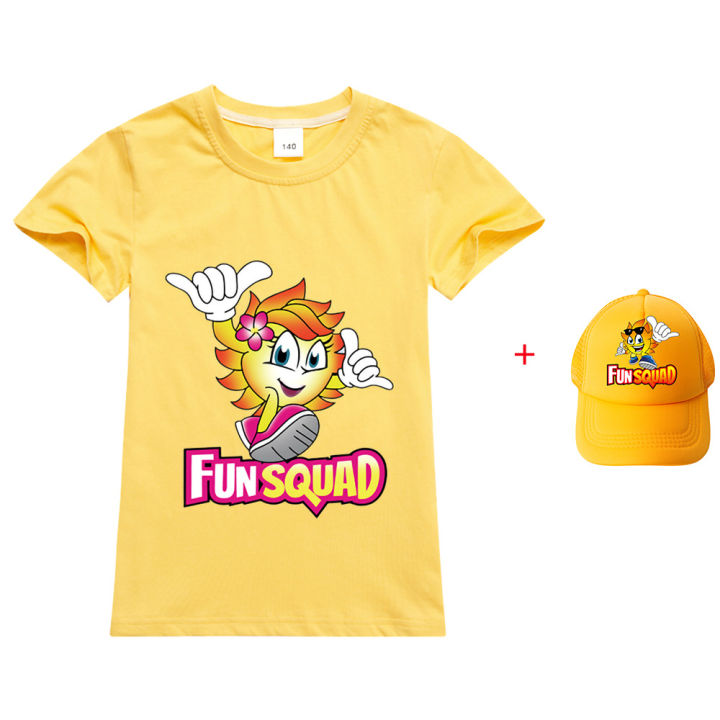 fun-squad-ฤดูร้อนการ์ตูนสาวเสื้อแขนยาวเด็กผู้ชายเสื้อผ้าฝ้ายการ์ตูนแขนสั้นเสื้อยืด