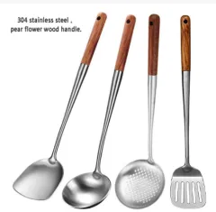 304 Stainless Steel Kitchen Utensils Set, 6 Pcs Metal Professional Cooking  Spoons, Kitchen Tools - Wok Spatula, Ladle, Skimmer Slotted Spoon, Pasta