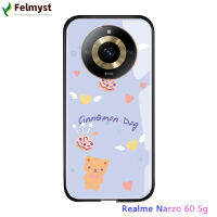 สำหรับ Realme 11 5G Realme Narzo 60 5G หรูหรา INS เคสมันวาวดอกไม้นำโชคญี่ปุ่นและเกาหลีปลอกเคสประกบหลังแบบแข็งกระจกเทมเปอร์