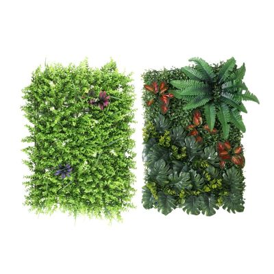 2 Pcs 60X40Cm Artificial Grass: 1 Pcs Artificial Meadow Wall Panel for Wedding or Home Decorations - No.2 &amp; DIY Miniature Lawn Garden Ornament Red Leaves