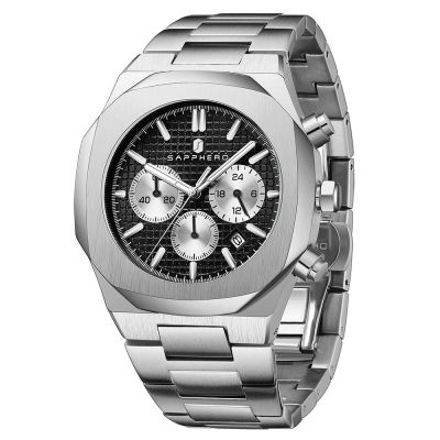 SAPPHERO Watch for Mens Waterproof Stainless Steel Case Quartz Movement Chronograph Luxury Business Casual Multifunction Clock