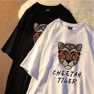 [COD] and summer new Korean version of ins fun tiger print round neck T-shirt loose comfortable easy to casual short-sleeved top women