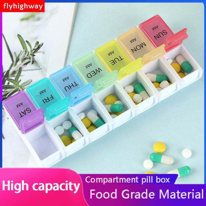 Pill Organizer Double-Row 14-Cell Pill Box AM PM 2 Times A Day Plastic ...