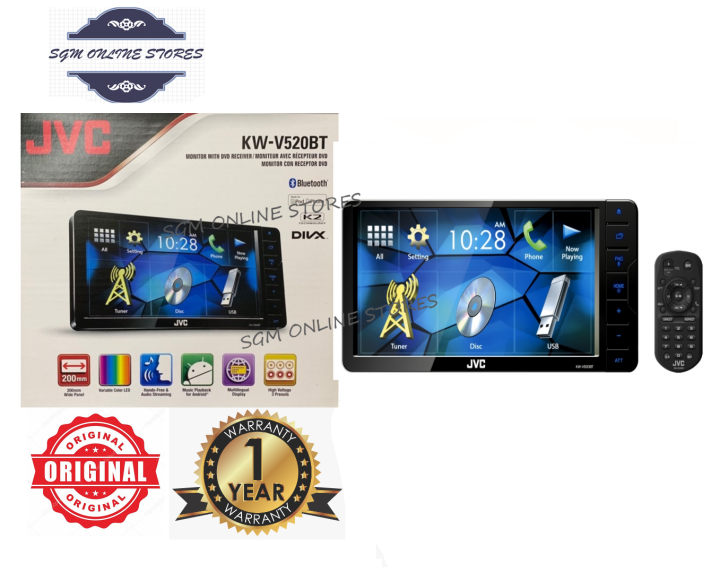 JVC KWV520BT DVD/CD/USB Car Player with 7inch Touch Panel Monitor
