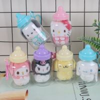 Sanrio Kuromi Cinnamoroll Pom Pom Purin Pocho My Melody ขวดนม Hangyodon ตุ๊กตาหนานุ่มกระเป๋านักเรียนตุ๊กตาห้อยของ