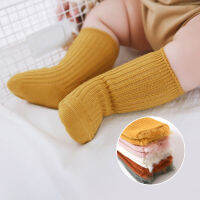 【cw】19 New Autumn And Winter Thickened Fleece-Lined Baby Socks Double Needle Sunken Stripe Mid-Calf Versatile Warm Small Medium Children S Socks ！