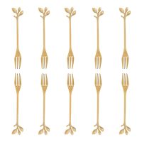 10 Pcs Stainless Steel Leaf Cake Fruit Forks Set Tasting Dessert Forks Kitchen Accessory Wedding Party