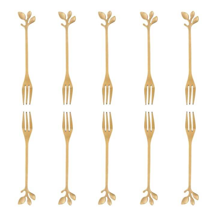 10 Pcs Stainless Steel Leaf Cake Fruit Forks Set Tasting Dessert Forks Kitchen Accessory Wedding