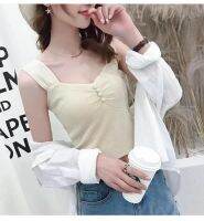 Ar Shop-รุ่น 406 NEW พร้อมส่ง เสื้อไหมพรมแฟชั่นผู้หญิง สายเดียวกระดุม4เม็ดสไตล์เกาหลี ผ้านุ่มใส่สบาย เลือกจ่ายปลายทาง