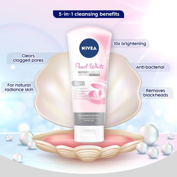 nivea-นีเวีย-ไวท์-เพิร์ล-มัด-โฟม-ล้างหน้า-โรซี่-ฮอกไกโด-โรส-วิป-โฟม-ขนาด100กรัม