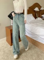 Uniqlo New Fashion version Large size American retro high street jeans for women 2023 new beaded design pants high waist wide leg trousers