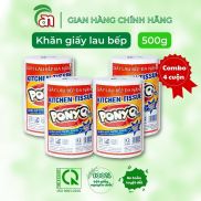 Combo 4 cuộn Khăn giấy lau bếp cao cấp PONYO 2 lớp 500g