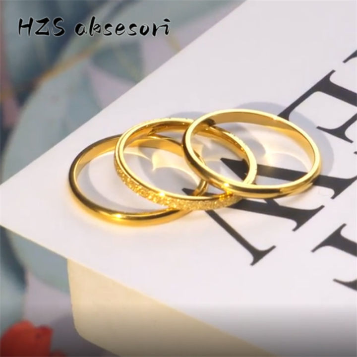 ฉบับภาษาเกาหลีของแหวนทอง18k-แหวนฝ้า-แหวนเรียบ-แหวนรวม-ไม่จางหาย